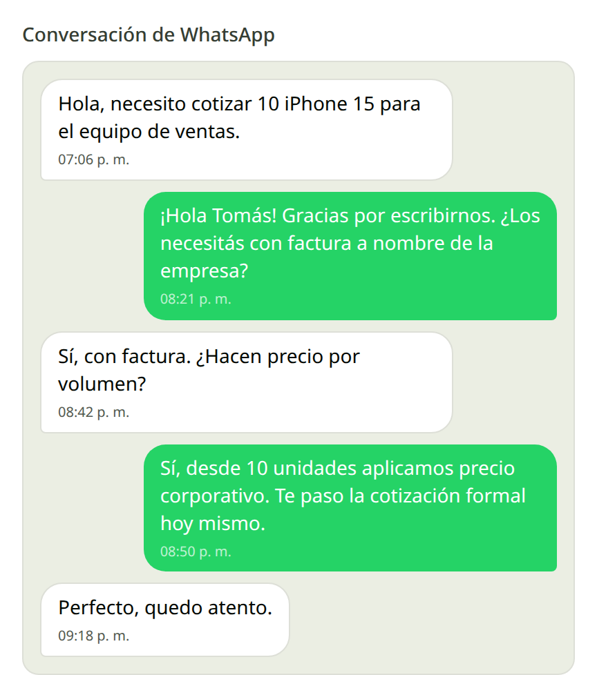 Conversación registrada en Grillo CRM