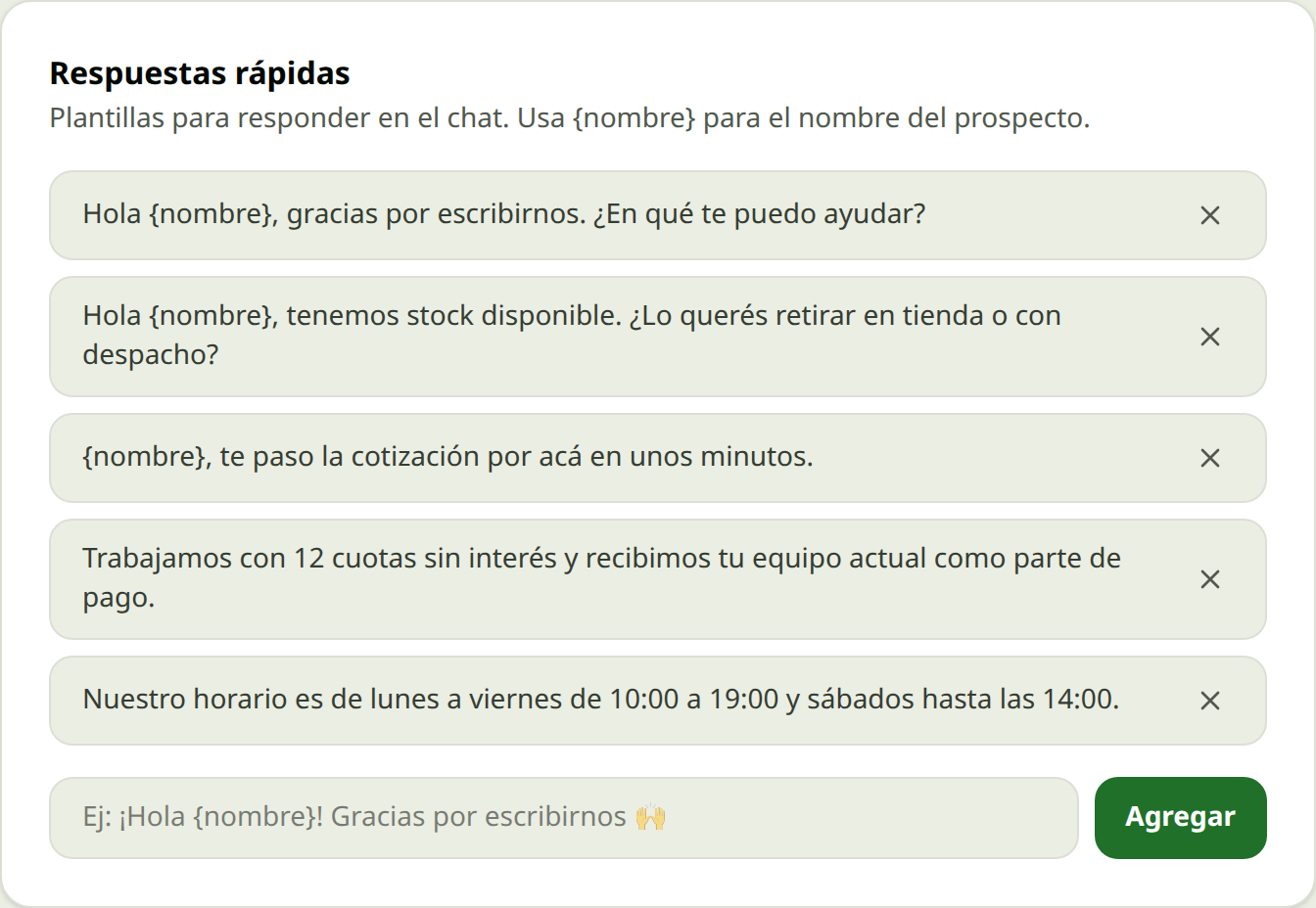 Respuestas rápidas en Grillo CRM